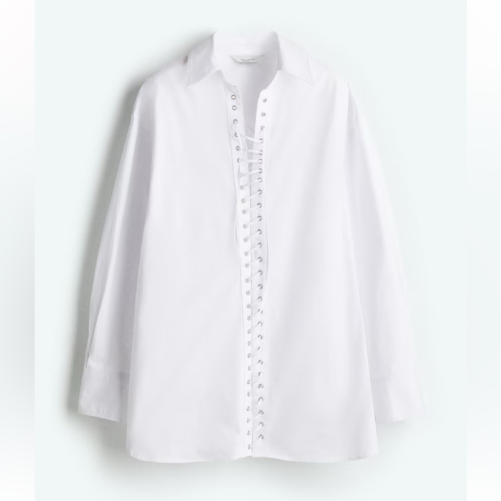 H&M lacing front Cotton shirt sz Small white